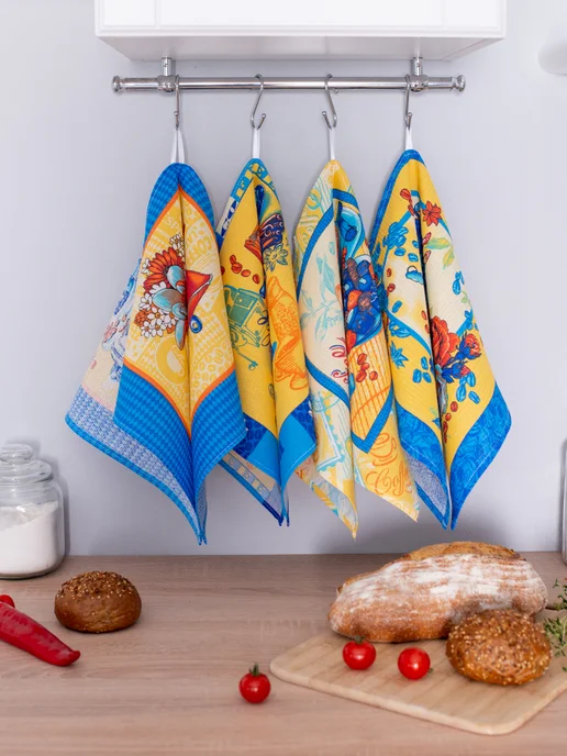 Яркое утро Полотенце кухонное вафельное набор 4 штуки, синий, фото 5