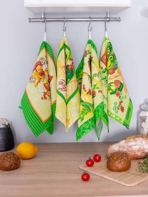 Яркое утро Полотенце кухонное вафельное набор 4 штуки, зеленый, фото 2