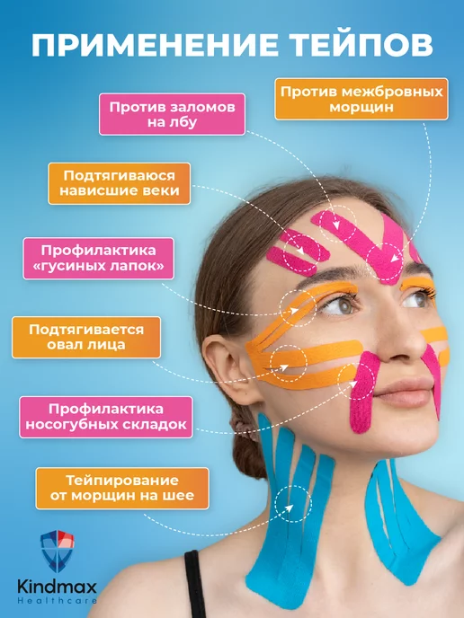 Kindmax Кинезио тейп для лица хлопок с нежным клеевым слоем 5 см, вариант, фото 3