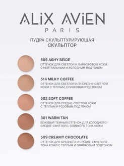 Пудра для лица бронзирующая бронзер 301 WARM TAN ALIX AVIEN. Цвет темно-коричневый, темно-бежевый. Вид 5.