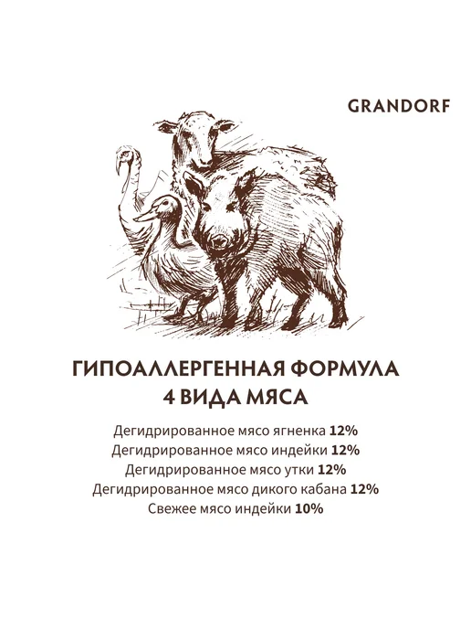 Сухой корм Grandorf' Вида для собак, крупные, средние, мясо, 1 кг, фото 4