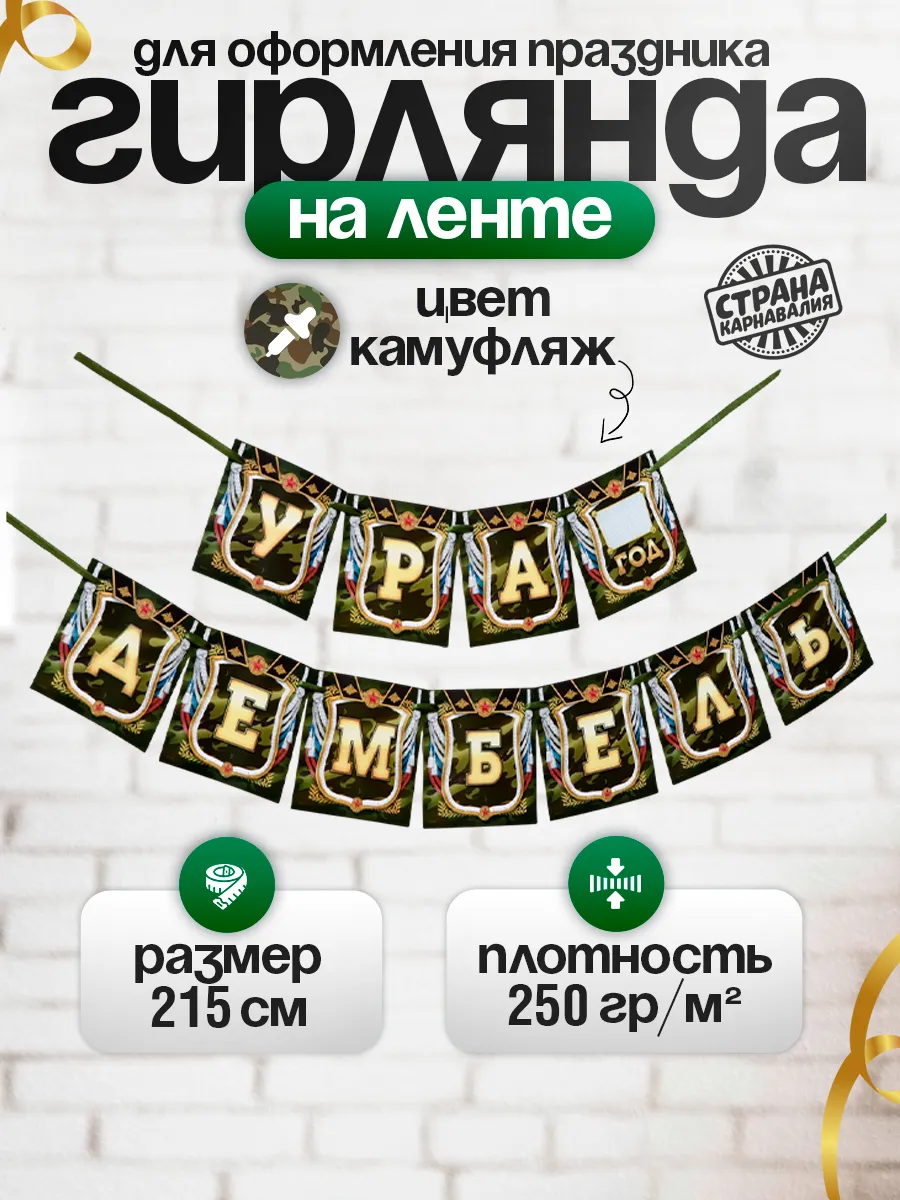Гирлянда растяжка на ленте Дембель 215 см