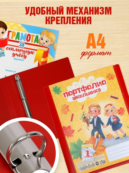 Calligrata Папка-портфолио А4, пластиковая, на 4 кольцах, без вкладышей, красный, фото 2