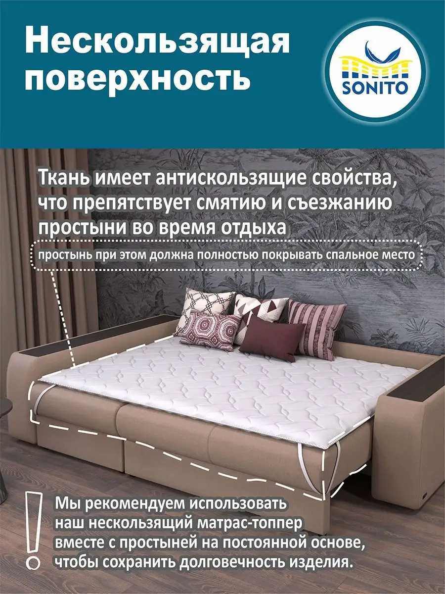 Ортопедический матрас-топпер для дивана, кровати 2см 145х200 Sonito  143472236 купить за 3 034 ₽ в интернет-магазине Wildberries