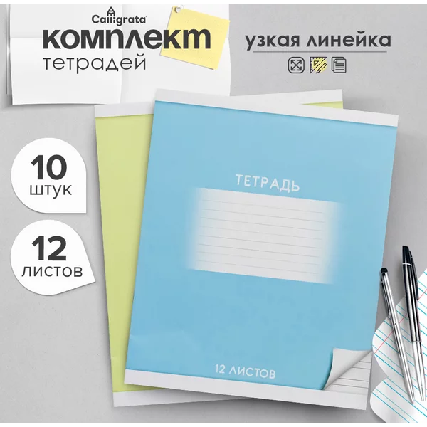 Набор общих тетрадей 12 листов в узкую линейку