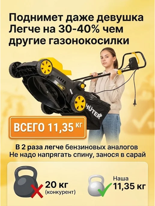 Газонокосилка электрическая с травосборником ELM-380T — фото 3