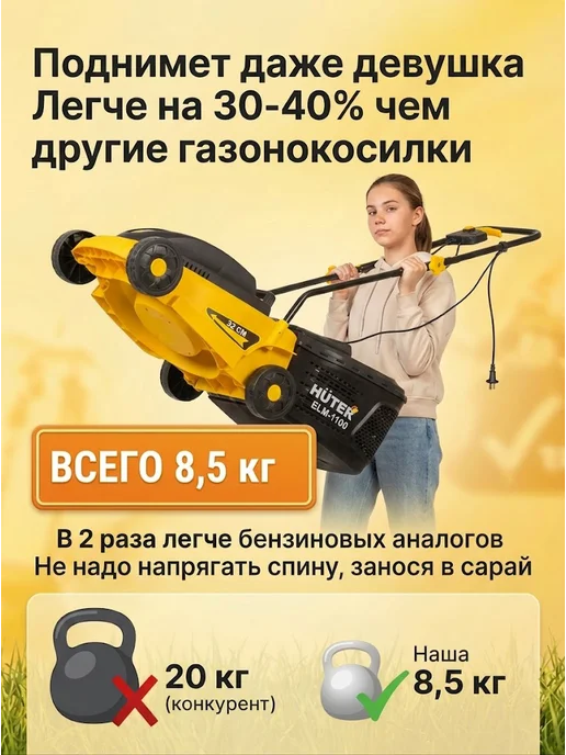 Газонокосилка электрическая с травосборником ELM-1100 — фото 3