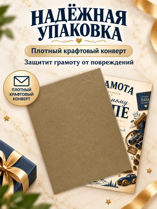 Филькина грамота Грамота Любимый папа А4, шуточный подарок, синий, фото 2