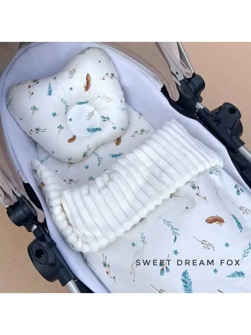 Sweet Dream Fox комплект в коляску для новорожденных весна лето, белый, фото 4