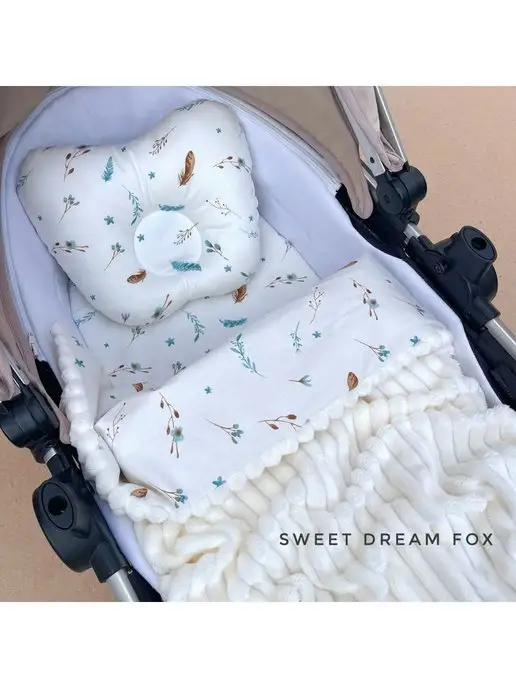 Sweet Dream Fox комплект в коляску для новорожденных весна лето, белый, фото 7