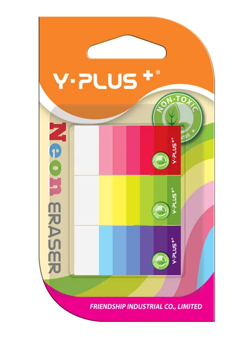 Y-PLUS Ластик для карандаша 3 штуки Neon mini, белый, 3 шт, фото 5
