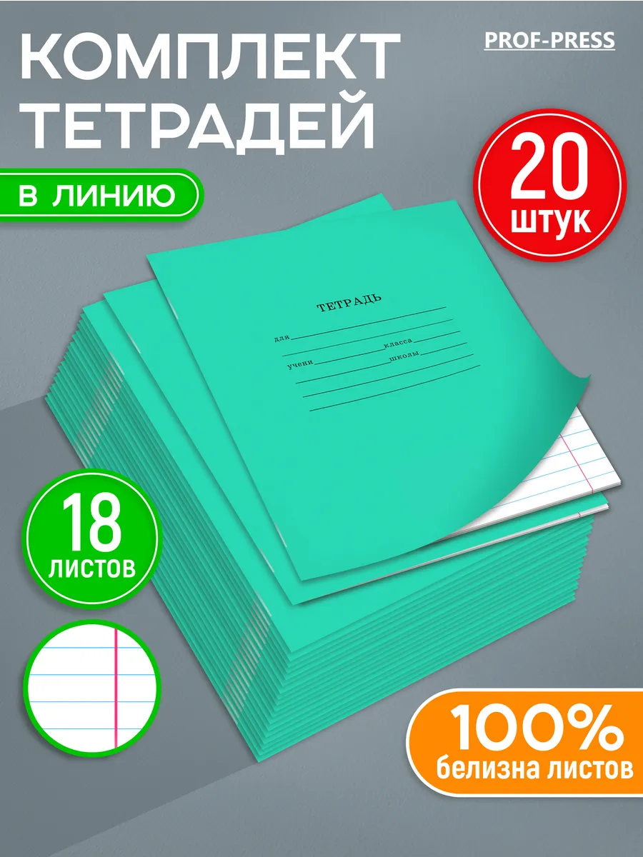 Тетрадь в линейку 18 листов 20 штук
