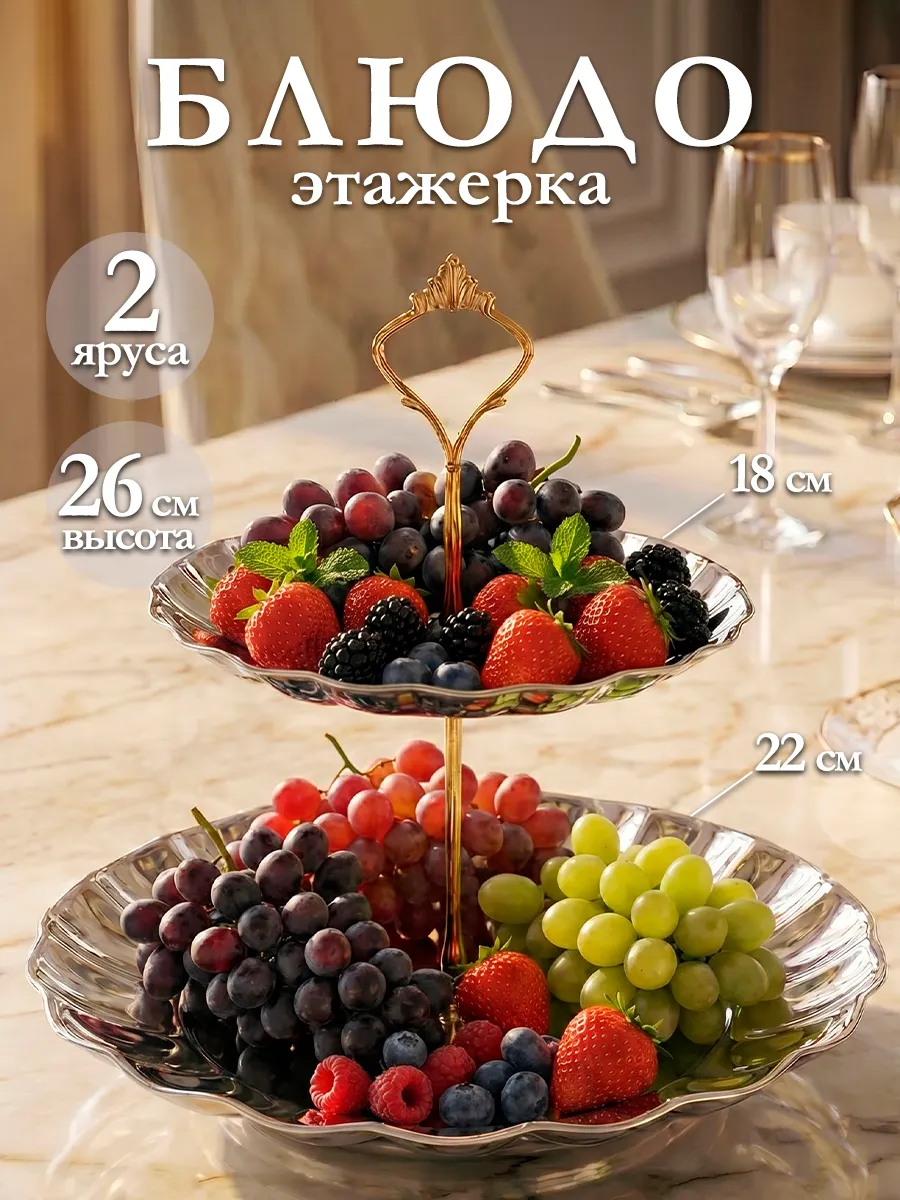 Блюдо этажерка сервировочное фруктовница 2 яруса