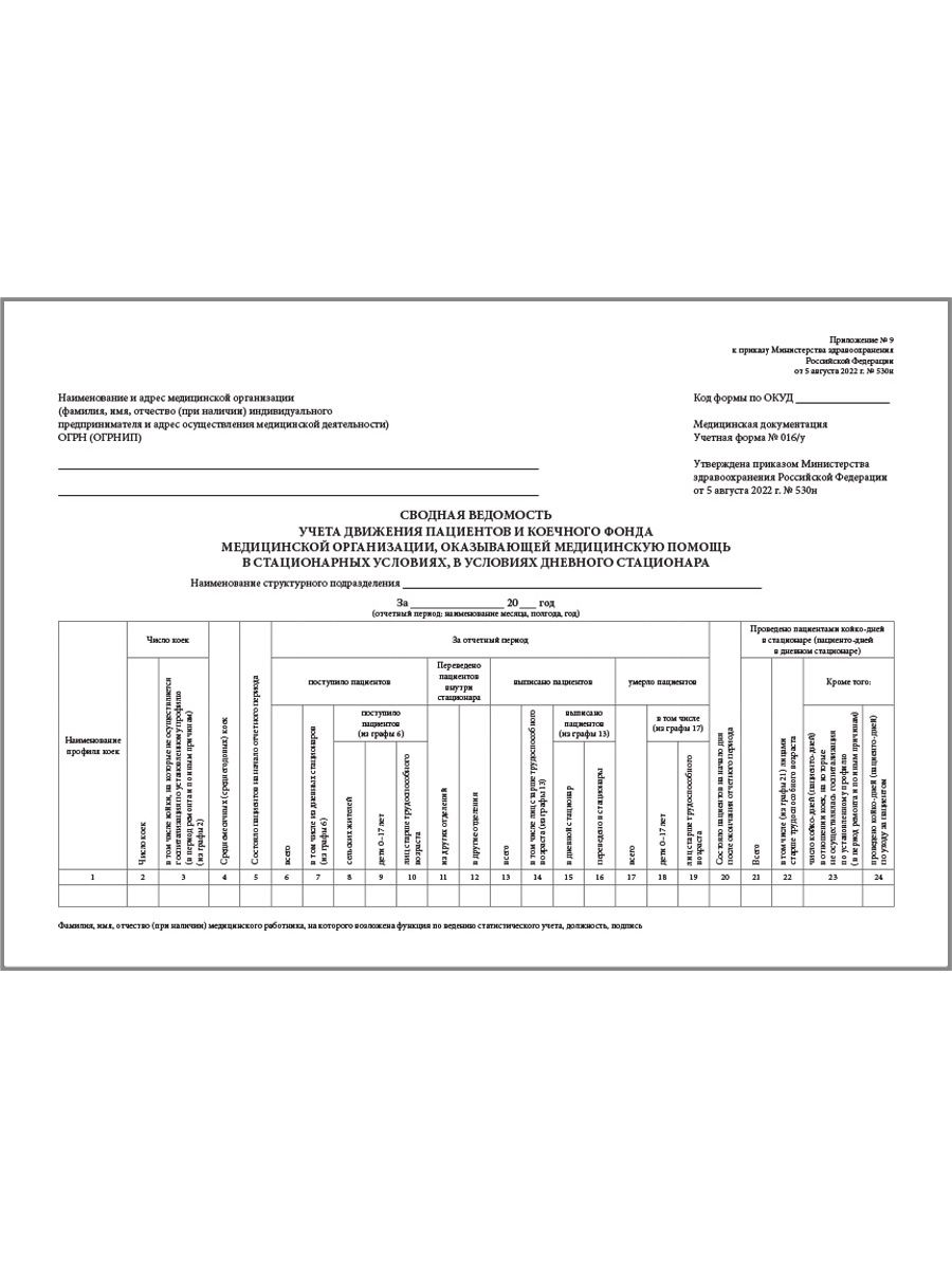 Приказ 530н по оформлению