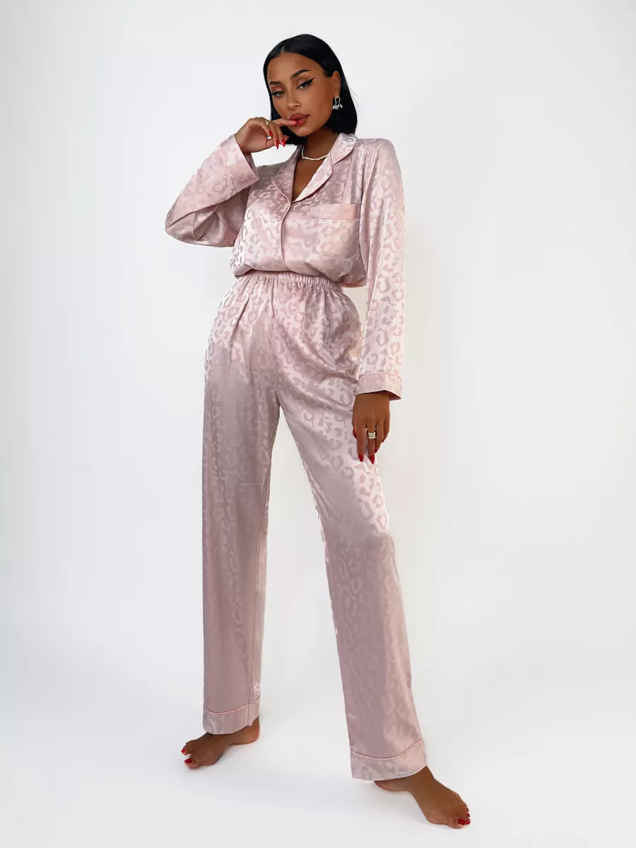 Шелковая пижама с рубашкой и штанами leane 143928447 купить за 1