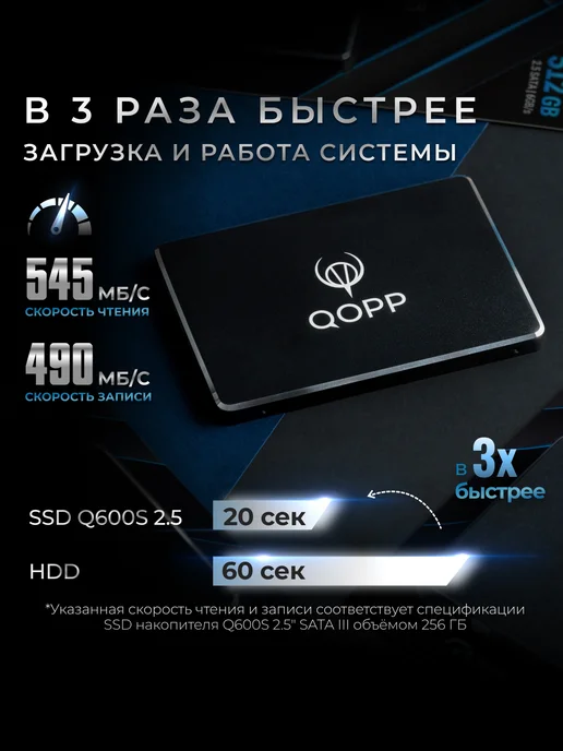 QOPP 2.5 SSD накопитель 256 GB для ноутбука и ПК металлический, 256 ГБ, фото 2