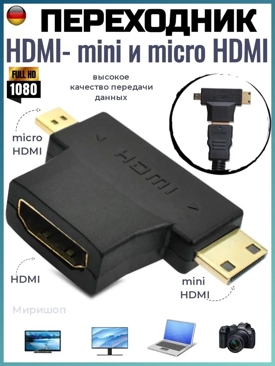 Переходник HDMI папа - mini и micro HDMI мама ОПМИР 144025577 купить за 442  ₽ в интернет-магазине Wildberries