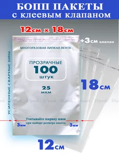 Упаковочные пакеты с клеевым клапаном БОПП 12х18см 100 шт SVpack 144052982 купить за 238 ₽ в интернет-магазине Wildberries