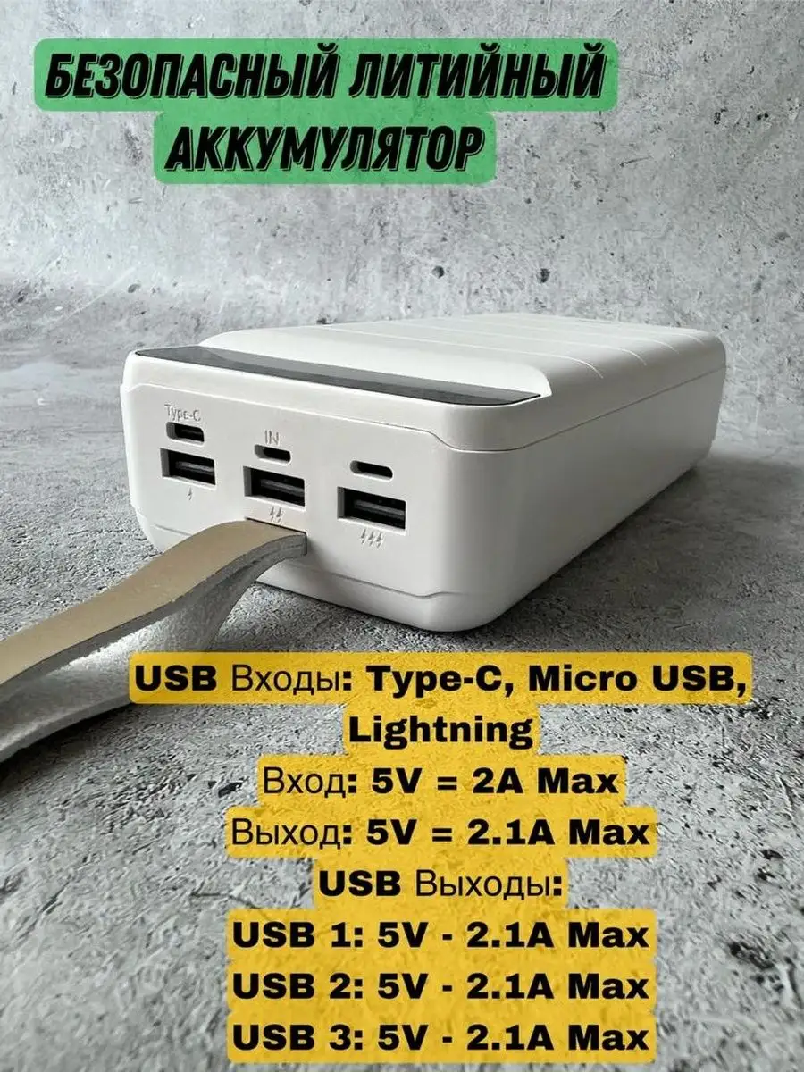 Внешний аккумулятор для телефона power bank 40000 mAh 22.5W 144191930  купить за 1 486 ₽ в интернет-магазине Wildberries