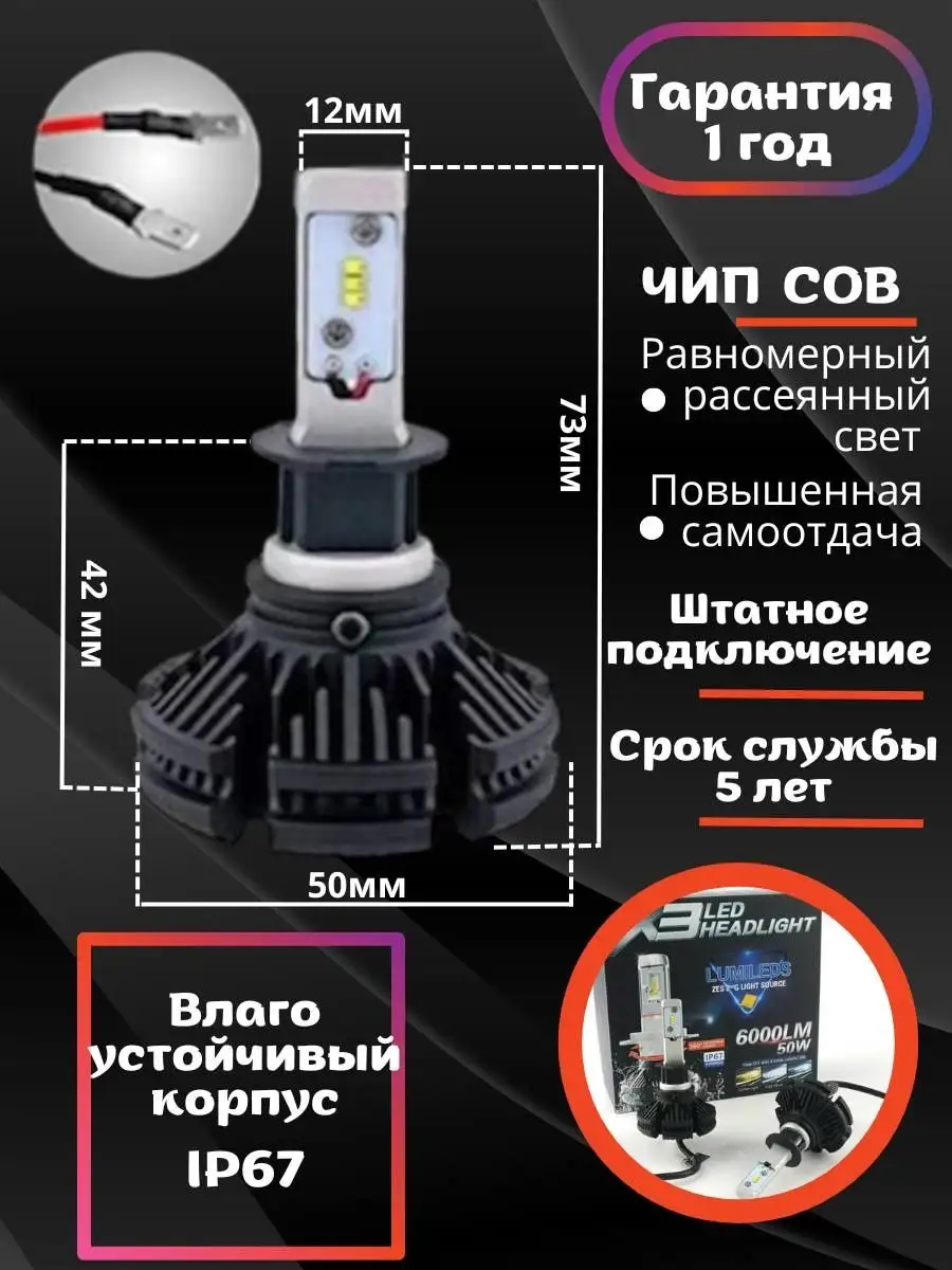 Светодиодные лампы для авто LED диодные Н3 WITAS 144236100 купить за 1 121  ₽ в интернет-магазине Wildberries