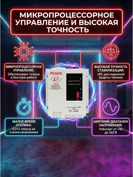 Стабилизатор напряжения 220в для дома АСН-2000Н/1-Ц LUX — фото 2