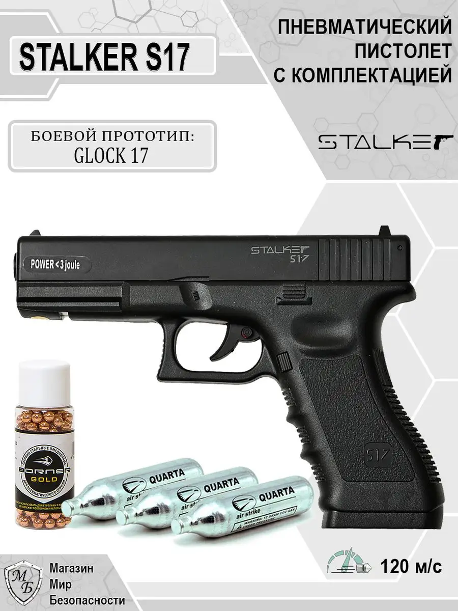 Пневматический пистолет S17 Glock 17 Глок с пульками STALKER 144377463  купить за 4 800 ₽ в интернет-магазине Wildberries