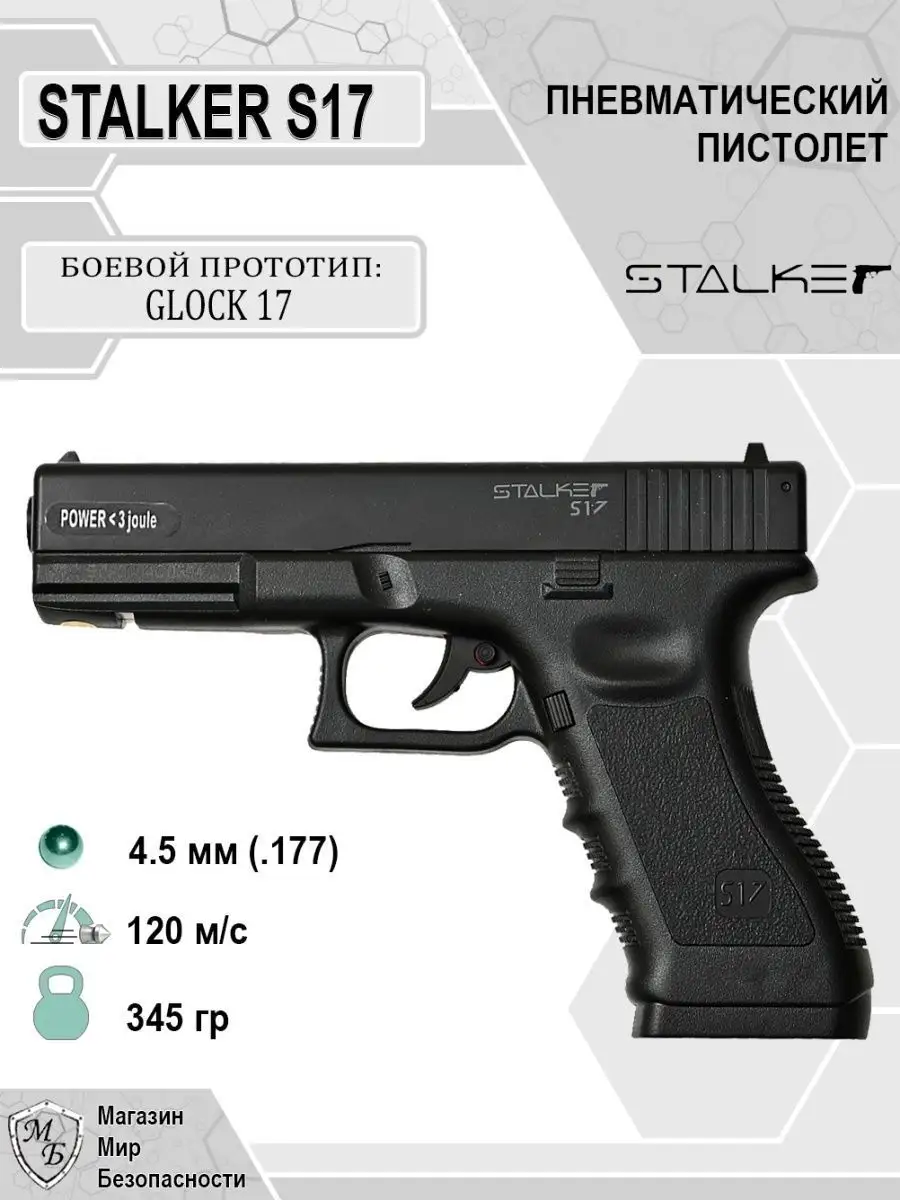 Пневматический пистолет S17 Glock 17 Глок с пульками STALKER 144377463  купить за 4 800 ₽ в интернет-магазине Wildberries