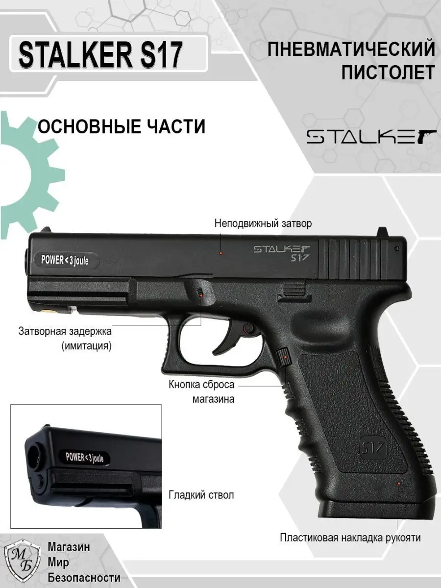 Пневматический пистолет S17 Glock 17 Глок с пульками STALKER 144377463  купить за 4 800 ₽ в интернет-магазине Wildberries