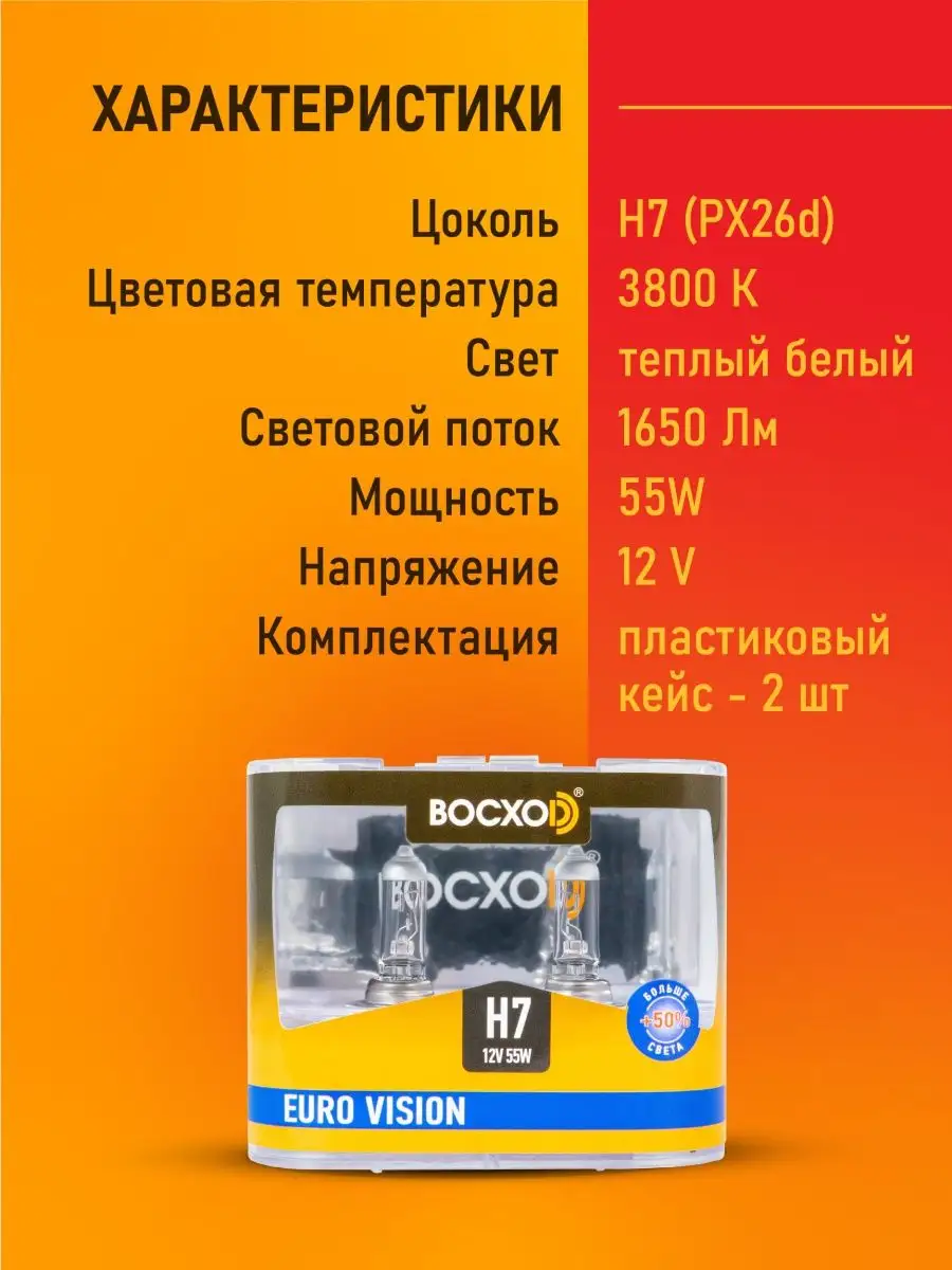 Автомобильные лампы H7 Euro Vision Восход, 2 шт minimani 144519185 купить  за 586 ₽ в интернет-магазине Wildberries