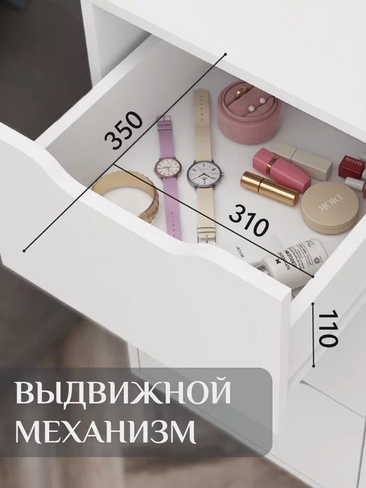ВВР мебель Комод узкий деревянный с ящиками Мэт, белый, фото 5