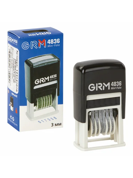 GRM Нумератор 6-разрядный, оттиск 15х3 мм синий, 4836, 12414, 15x3 мм, фото 3