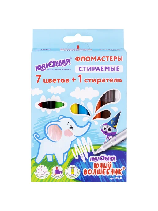 ЮНЛАНДИЯ Фломастеры стираемые "ЮНЫЙ ВОЛШЕБНИК", 7 цветов+1 с, 7 цв., фото 2
