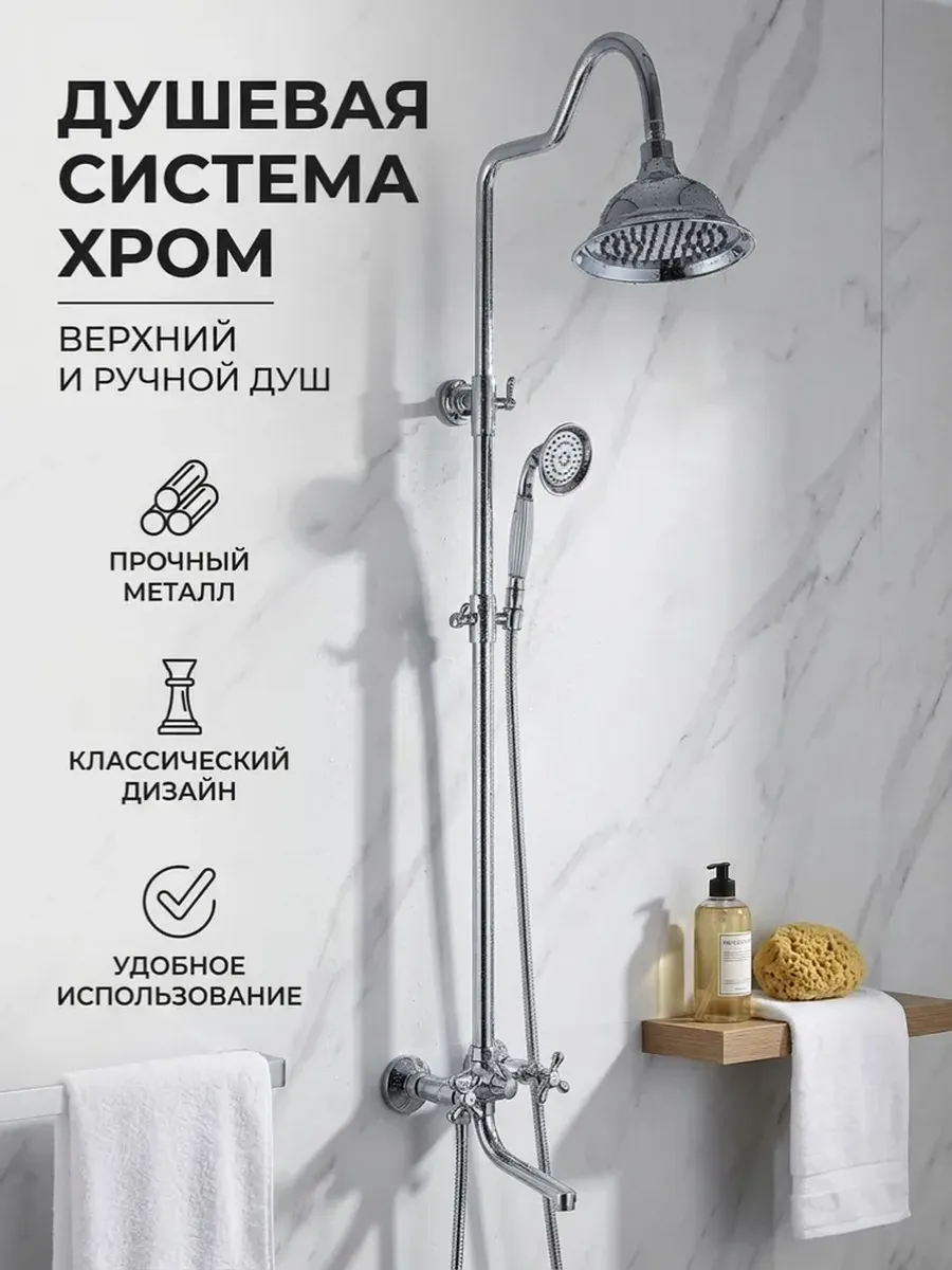 Душевая стойка со смесителем и тропическим душем