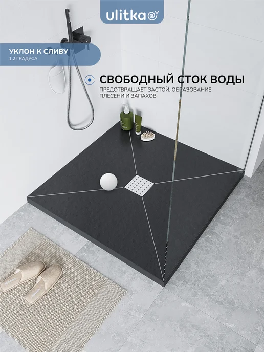 Ulitka Душевой поддон Flow 100х100 см черный, черный, фото 5