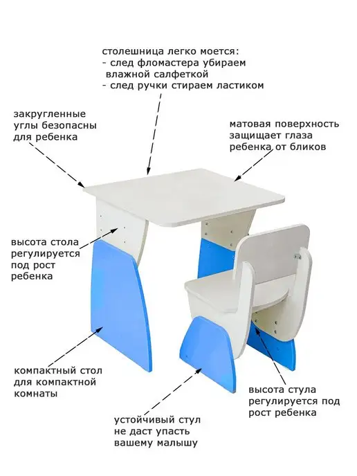 АСТЕК ЭЛАРА Детская растущая парта и регулируемый стул, синий, фото 2