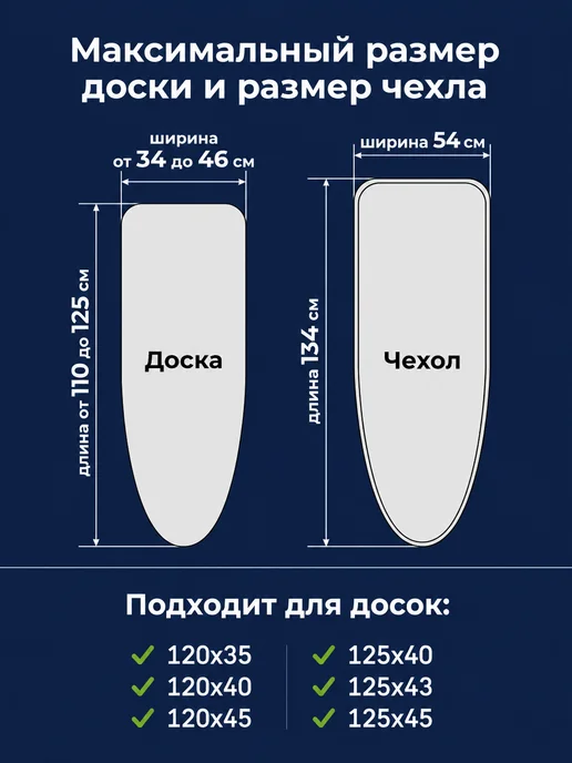 Домино. Чехол для гладильной доски 125х45 универсальный с войлоком, вариант, фото 2