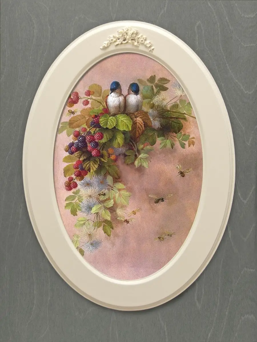 Картина с цветами овальная в раме 27×37 см, прованс
