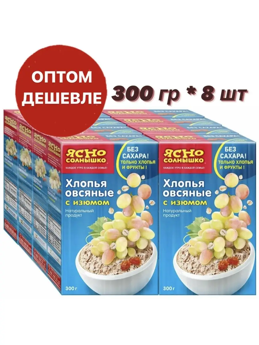 Овсяные хлопья с изюмом 300 гр* 8 штук Ясно Солнышко 144798089 купить за 1  093 ₽ в интернет-магазине Wildberries