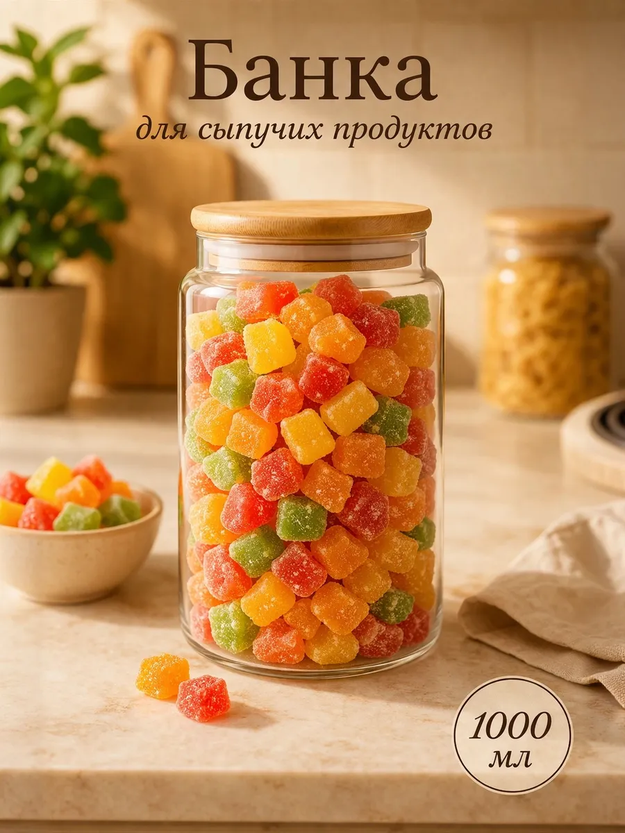 Банка с крышкой для хранения сыпучих продуктов 1 л