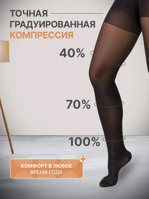 Компрессионные колготки 1 класс от варикоза, черный, фото 3