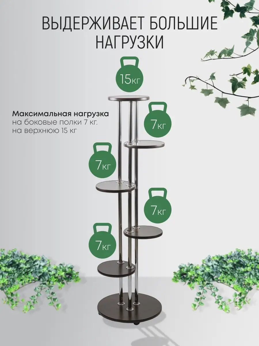 Стойка для цветов напольная, высота 150см, венге НовоПлюс 144866348 купить  за 4 155 ₽ в интернет-магазине Wildberries