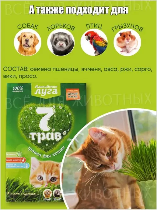 Альпийские луга Травяные смеси для кошек для проращивания, 100г, 100 г, фото 2