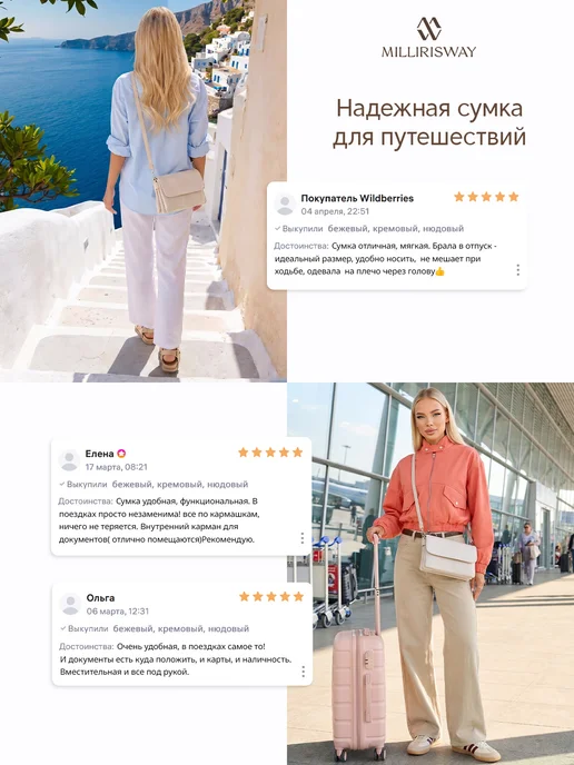 MILLIRISWAY Сумка маленькая через плечо кросс-боди кожаная клатч, бежевый, фото 8