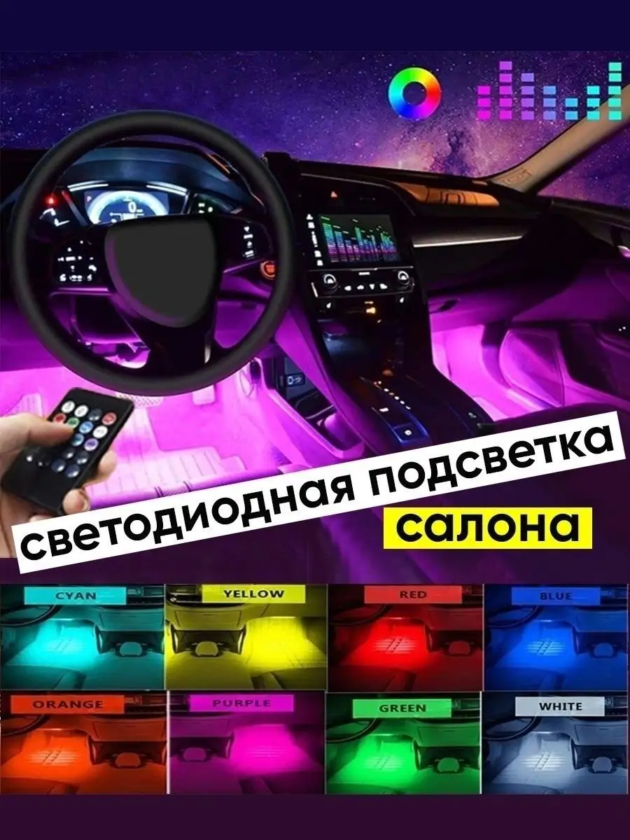 Подсветка в машину светодиодная салона RGB