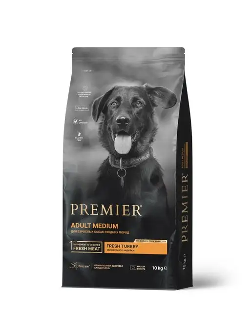 Сухой корм PREMIER Свежее для собак, средние, индейка, мясо, 10 кг