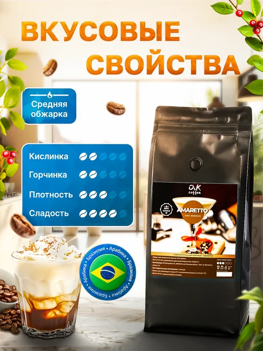 O&K coffee Кофе в зернах ароматизированный Красный Апельсин, 1 кг, фото 2