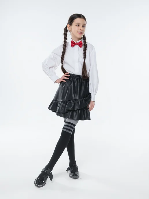 Just Kids Колготки для девочки школьные с имитацией гольф с люрексом, черный, фото 7