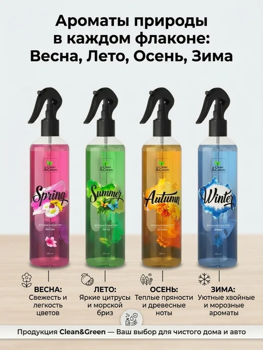 Clean&Green Набор Ароматизаторов "временa года" 4 шт по 250 мл, 4 шт, 250 мл, фото 2