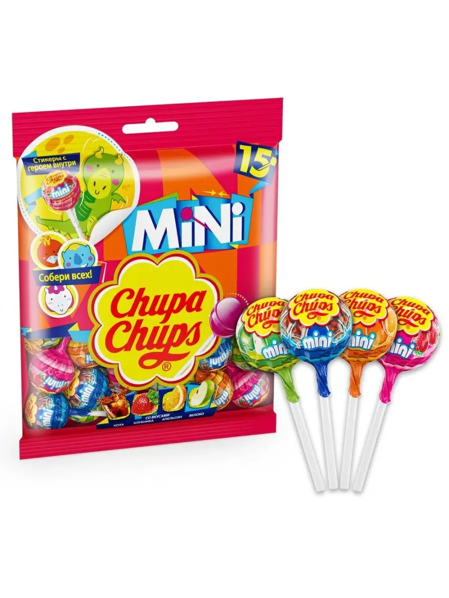 Chupa Chups Конфеты Чупа чупс Мини, пакет, 15 шт по 90 г