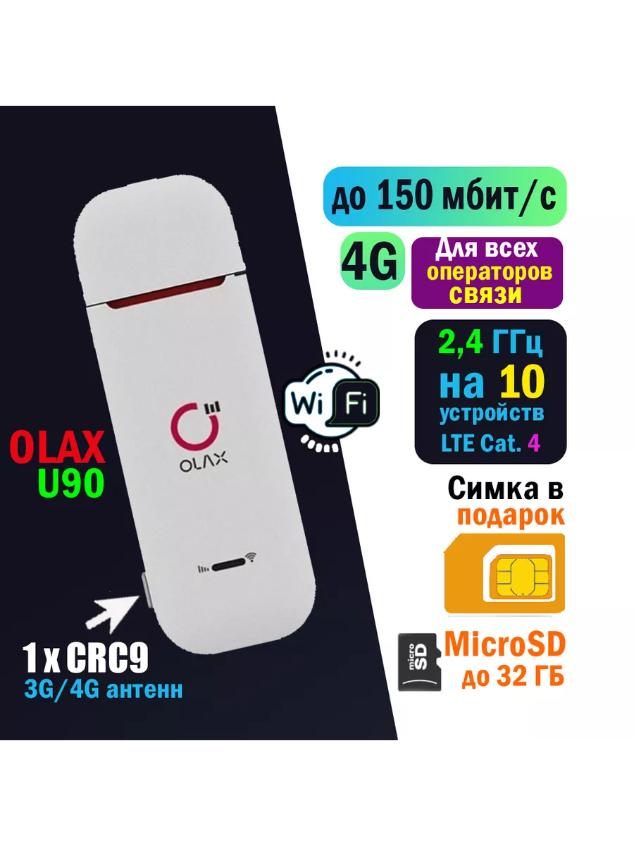 3G 4G Модем OLAX U90 с WiFi до 150 мб/с + Сим-карта OLAX 145170303 купить  за 3 042 ₽ в интернет-магазине Wildberries